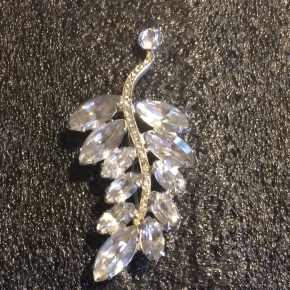 VTG Kramer New York Clear Marquis Rhinestone Pave Silver Brooch Pin Signed - Picture 2 of 16